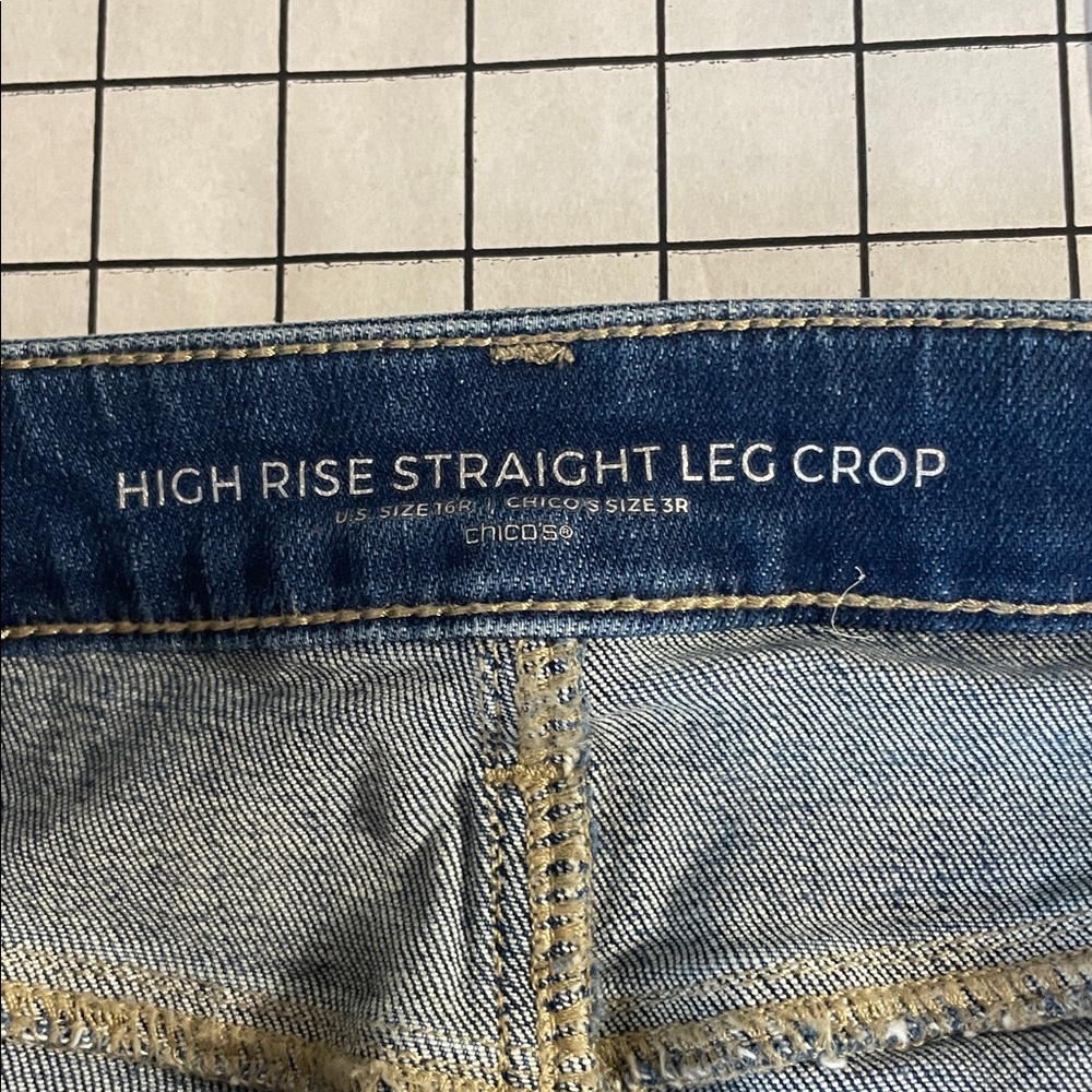 Chicos high rise straight leg crop jeans, size 16r, raw hem and some distressing - Picture 4 of 7